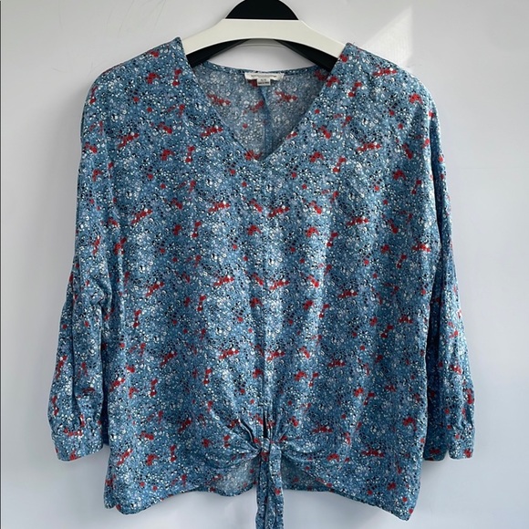 Beachlunchlounge Blue 3/4 Sleeve Tie Front Viscose  Blouse Medium - Picture 1 of 15